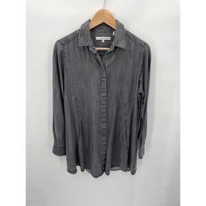 FOXCROFT Black Washed Tencel Chambray Button Up Tunic // 4